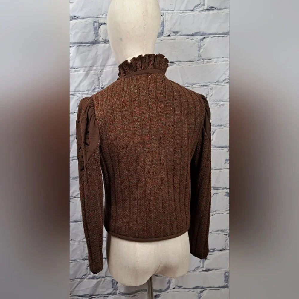 Vintage 70s 60 San Yuet Women's 2 Pc Set Skirt Jacket Suit Brown Japan Small 25W - Picture 6 of 14